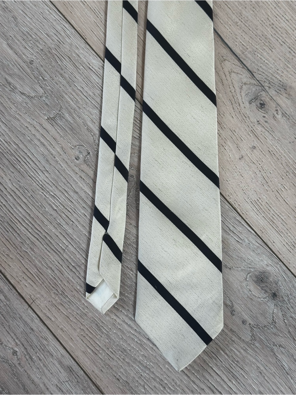 Sears the Men’s Store Vintage Cream and Black Diagonal Stripe Men's Tie